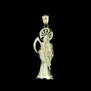 Real 10K Yellow Gold Santa Muerte Grim Reaper Pendant